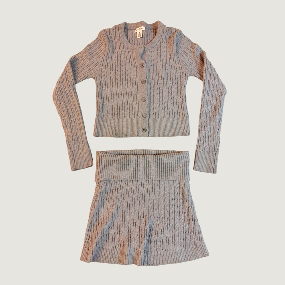 Love Theory Knit Sweater Set Cardigan and Mini Fold-over Shorts #15